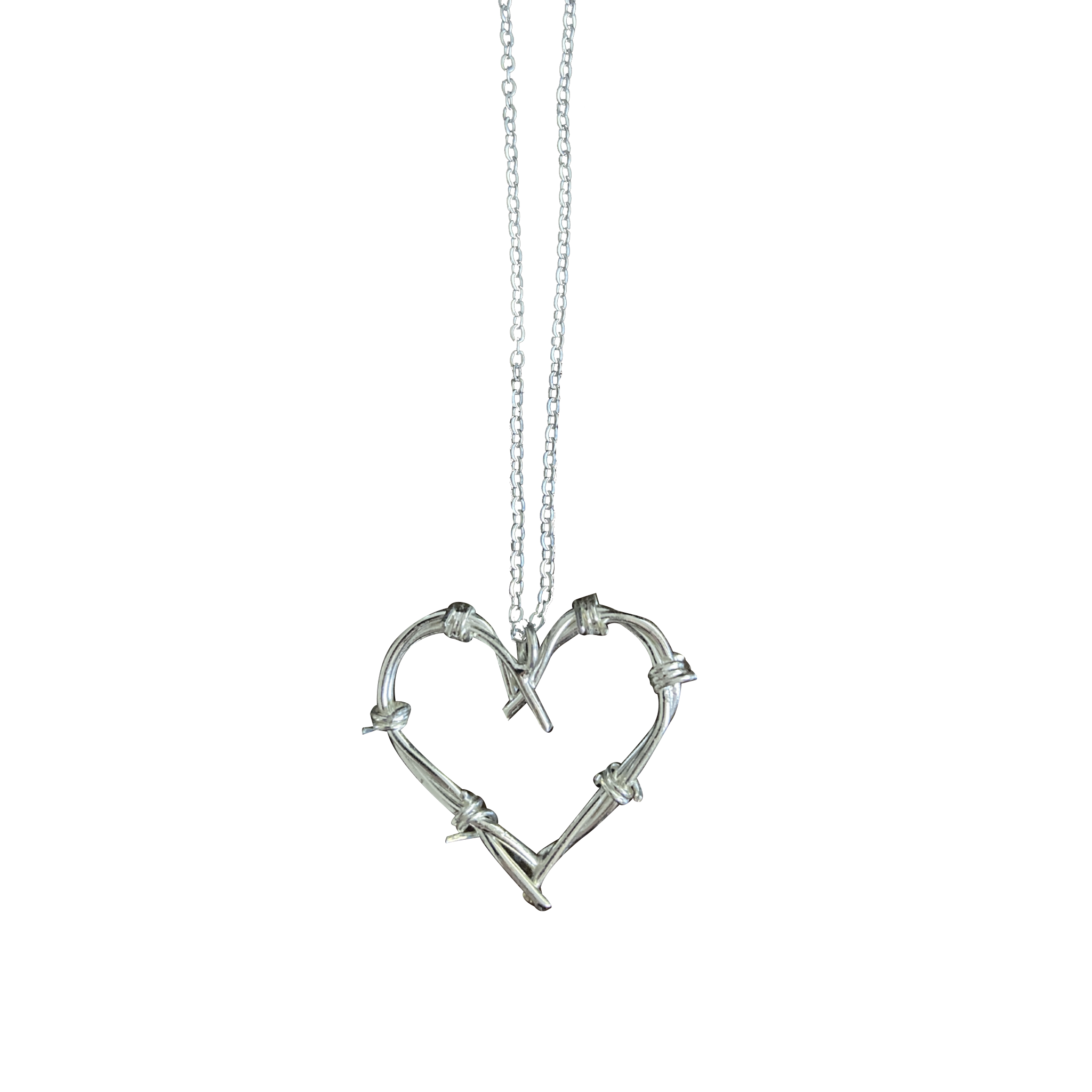 Silver Barbed Wire Heart Pendant Necklace